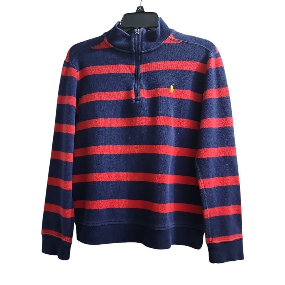 Polo Ralph Lauren Kids Striped Half-Zip‎ Sweater Navy Red Cotton Pullover L